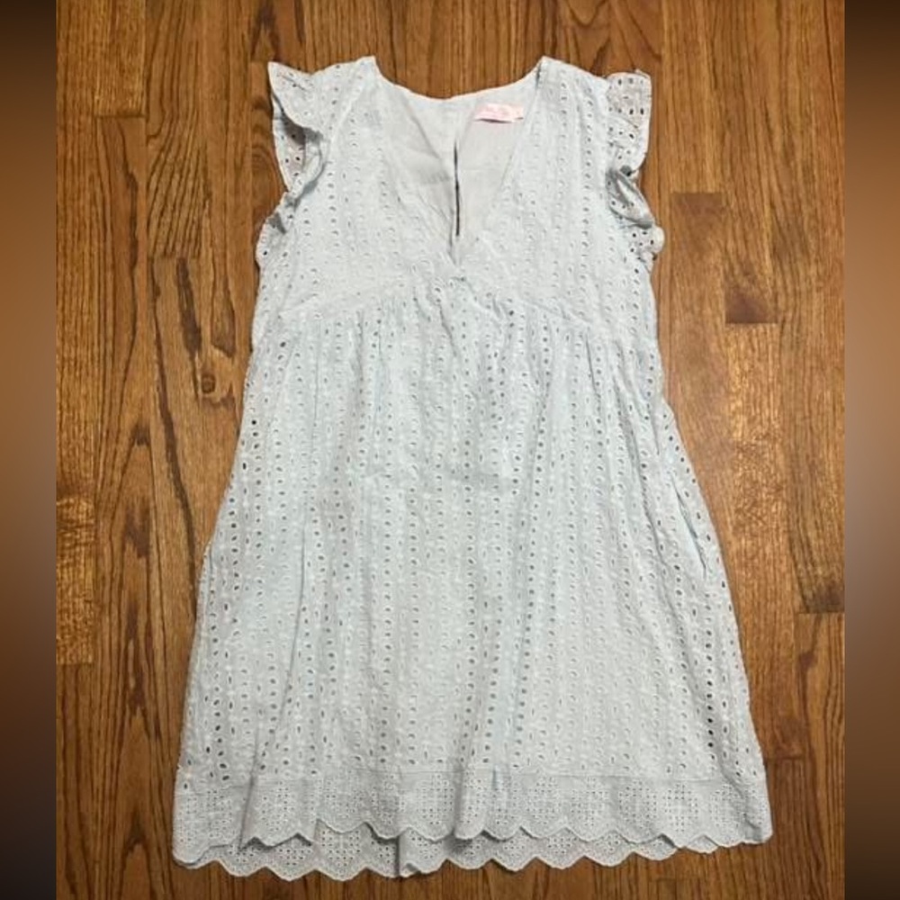 Pink Lily Light Blue Eyelet Flutter Sleeve Dress